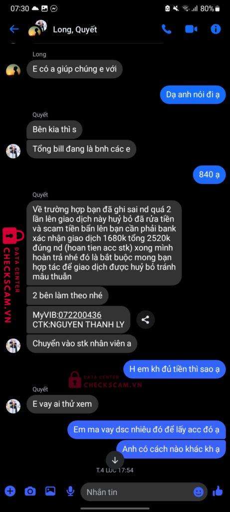 072200436 Nguyen Thanh Ly VIB bị cảnh báo lừa đảo scam