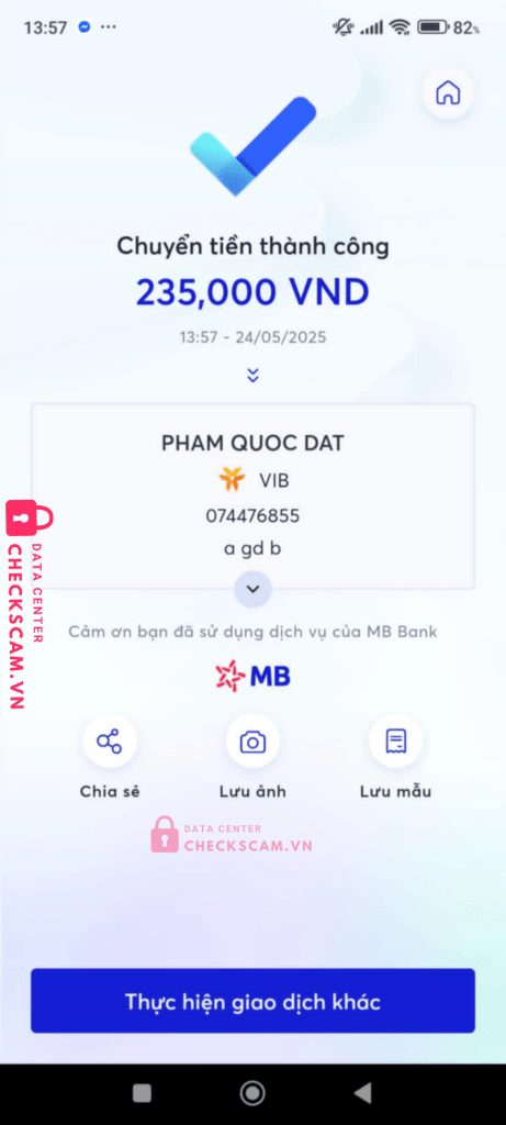 074476855 Pham Quoc Dat VIB bị cảnh báo lừa đảo scam