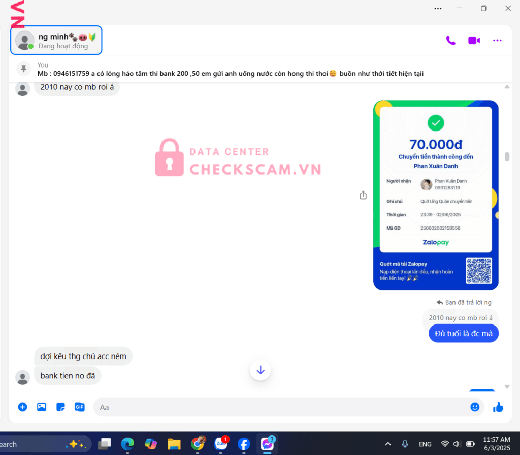0931283119 Phan Xuan Danh Zalo Pay bị cảnh báo lừa đảo scam