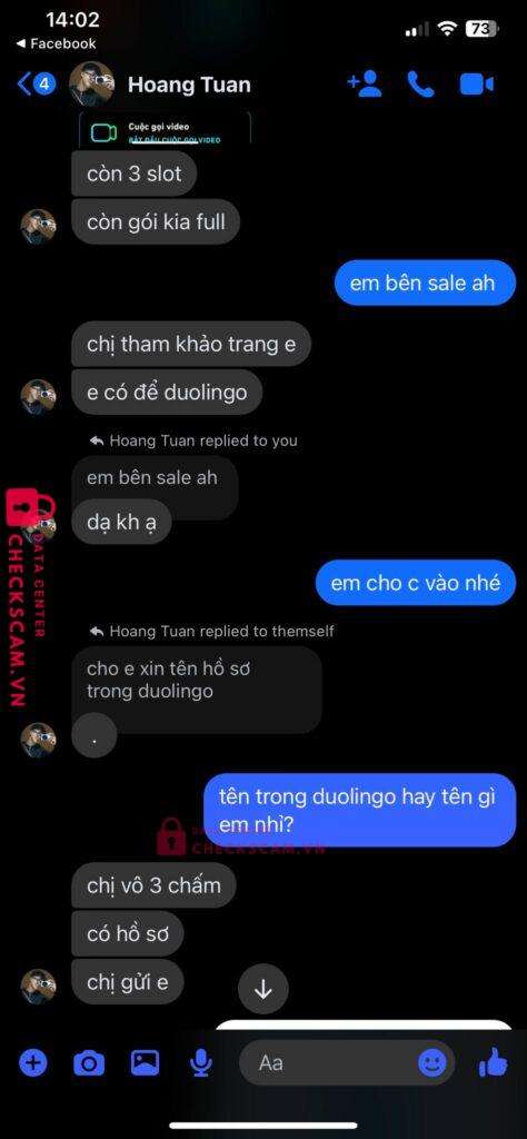 1051108206 Duong Hoang Tuan VCB bị cảnh báo lừa đảo scam