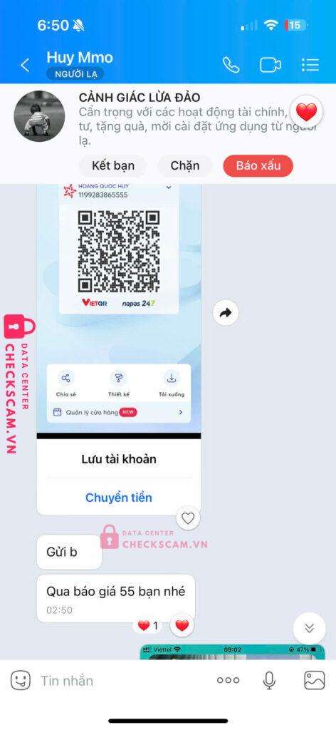 1199283865555 Hoang Quoc Huy MB bị cảnh báo lừa đảo scam