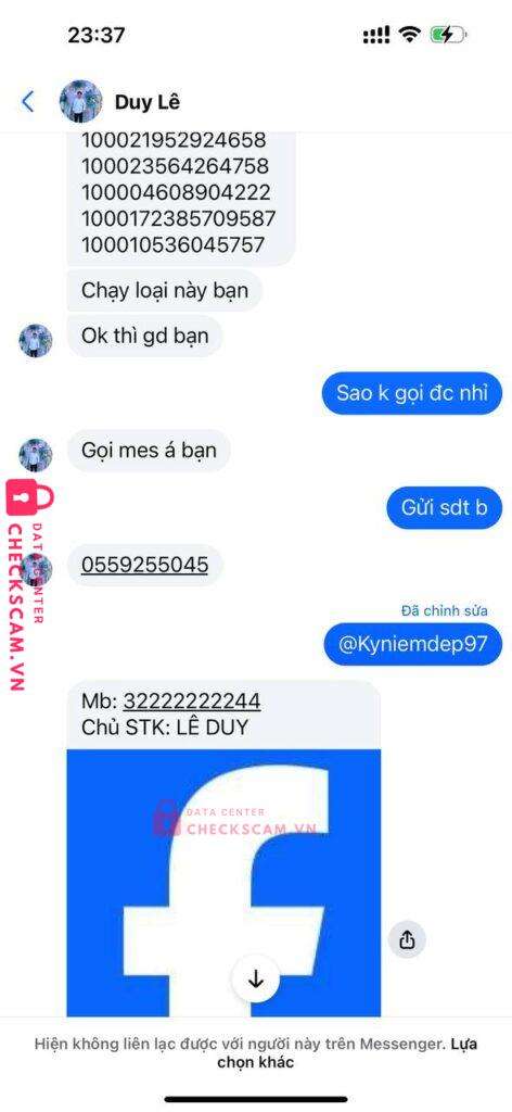 32222222244 Le Duy MB bị cảnh báo lừa đảo scam