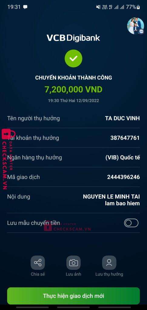 387647761 Ta Duc Vinh VIB bị cảnh báo lừa đảo scam