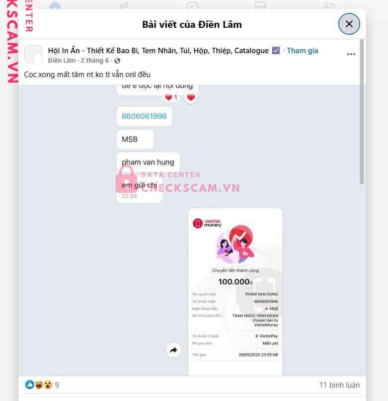 6606061996 Pham Van Hung MSB bị cảnh báo lừa đảo scam