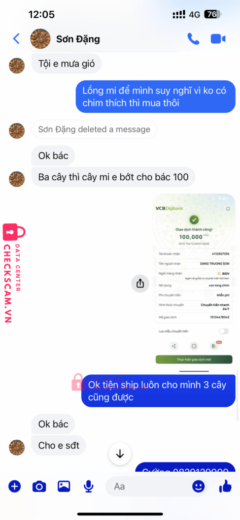 4110307335 DANG TRUONG SON BIDV bị cảnh báo lừa đảo scam