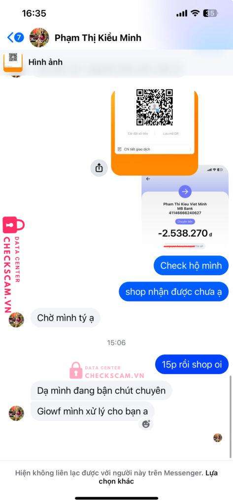 41146666240627 PHAM THI KIEU VIET MINH MB bị cảnh báo lừa đảo scam