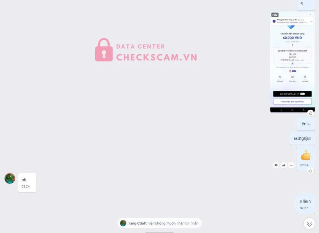 41272547 DUONG PHUONG CHUONG DAT ACB bị cảnh báo lừa đảo scam