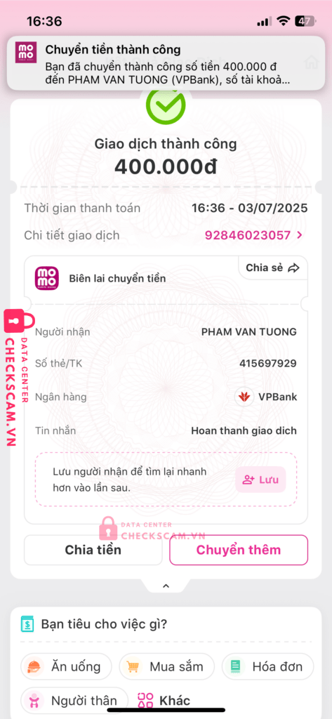 415697928 PHAM VAN TUONG VP BANK bị cảnh báo lừa đảo scam