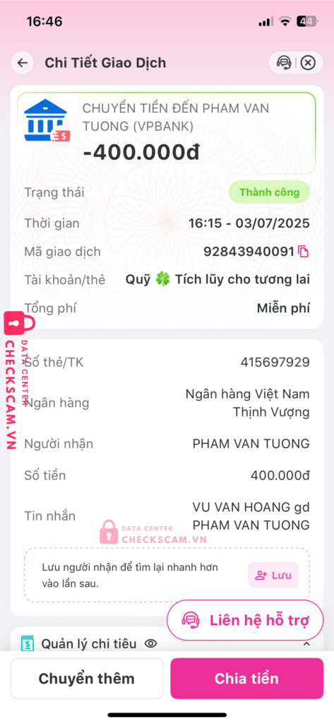 415697928 PHAM VAN TUONG VP BANK bị cảnh báo lừa đảo scam