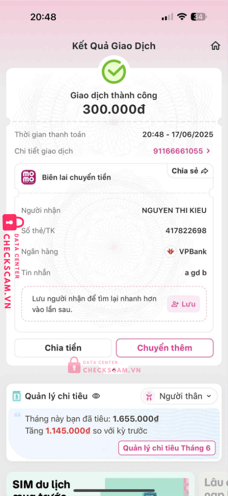 417822698 NGUYEN THI KIEU VP BANK bị cảnh báo lừa đảo scam