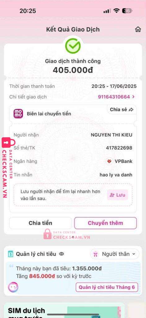 417822698 NGUYEN THI KIEU VP BANK bị cảnh báo lừa đảo scam