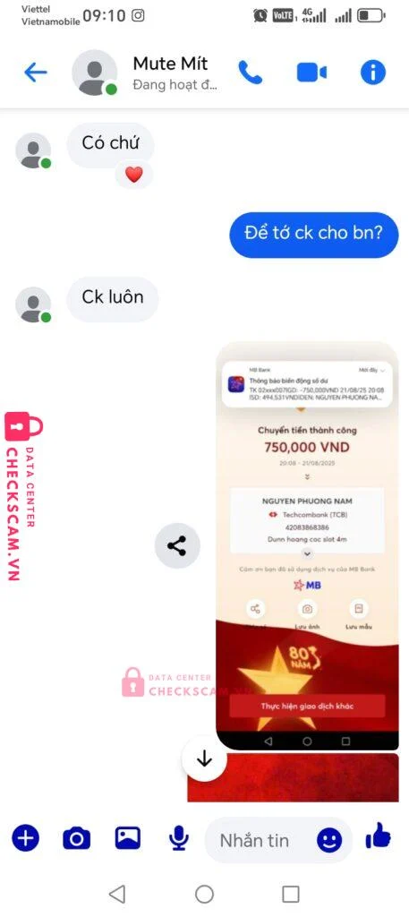 42083868386 NGUYEN PHUONG NAM Techcombank bị cảnh báo lừa đảo scam