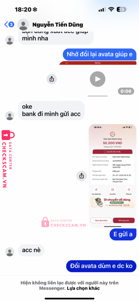 424189999 NGUYEN TIEN DUNG MB bị cảnh báo lừa đảo scam
