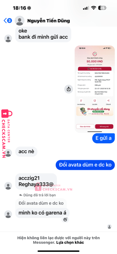 424189999 NGUYEN TIEN DUNG MB bị cảnh báo lừa đảo scam