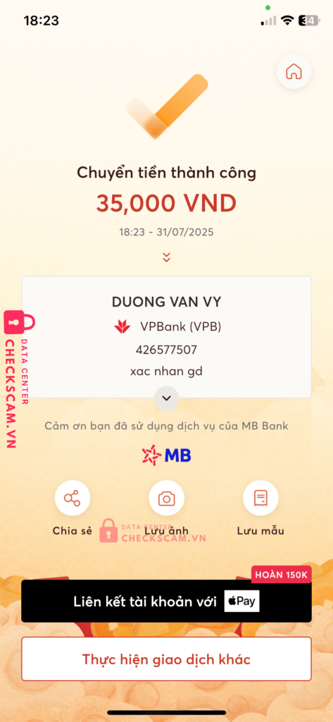 426577507 DUONG VAN VY VP Bank bị cảnh báo lừa đảo scam