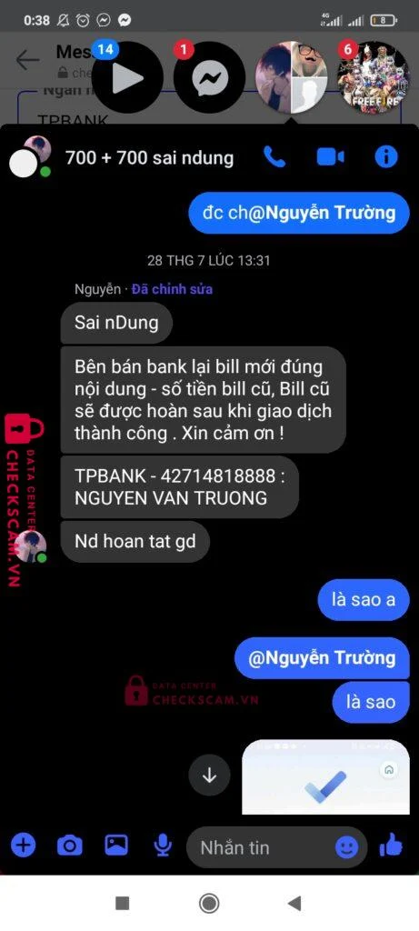 42714818888 NGUYEN VAN TRUONG TP BANK bị cảnh báo lừa đảo scam