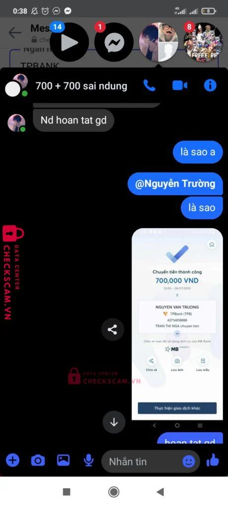 42714818888 NGUYEN VAN TRUONG TP BANK bị cảnh báo lừa đảo scam