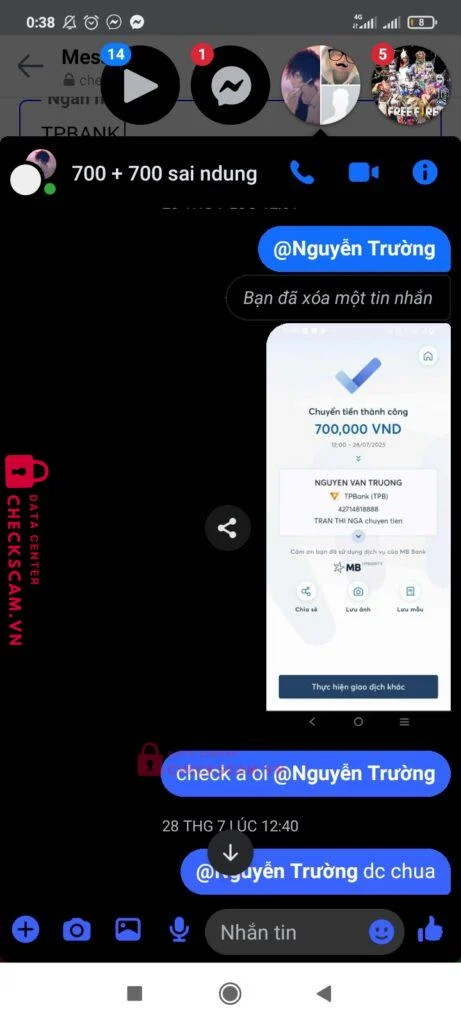 42714818888 NGUYEN VAN TRUONG TP BANK bị cảnh báo lừa đảo scam