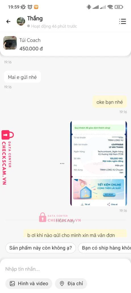 4349996868 LE VAN THANG Techcombank bị cảnh báo lừa đảo scam