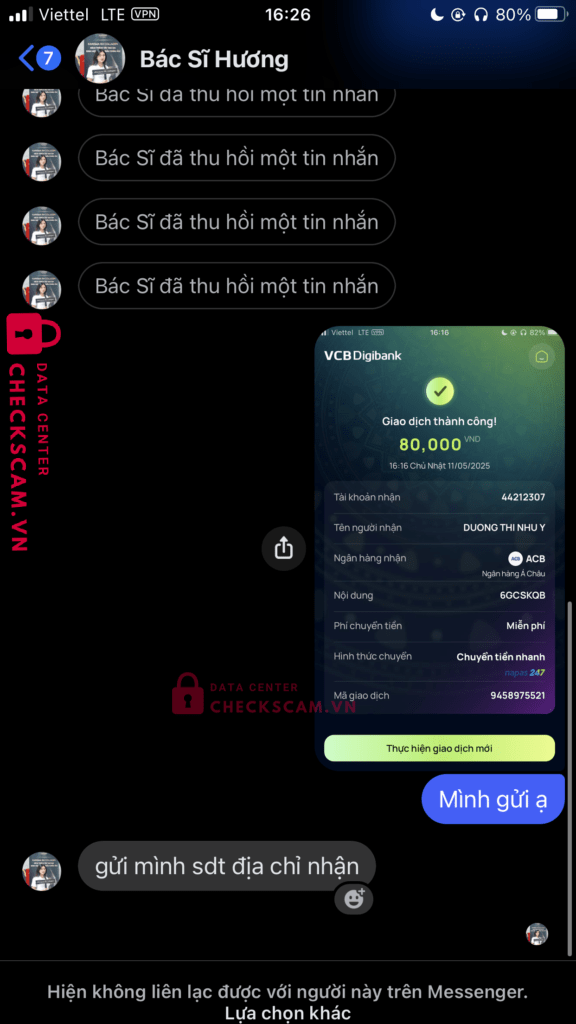 44212307 Duong Thi Nhu Y ACB bị cảnh báo lừa đảo scam