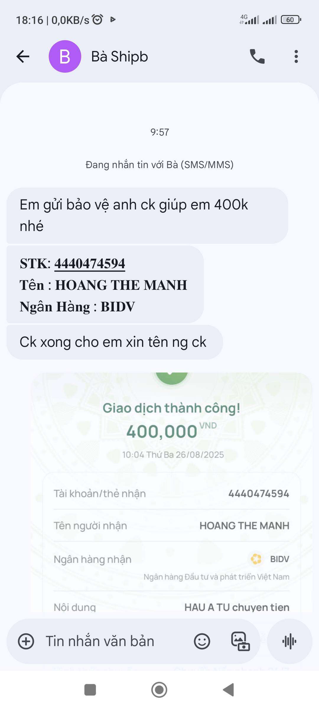 4440474594 Hoang The Manh BIDV bị cảnh báo lừa đảo scam
