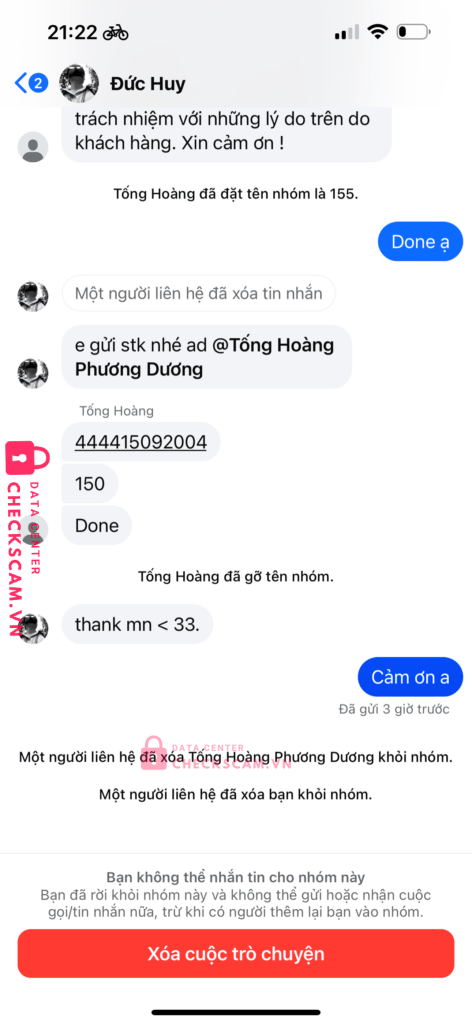444415092004 LE VIET DUC HUY Techcombank bị cảnh báo lừa đảo scam