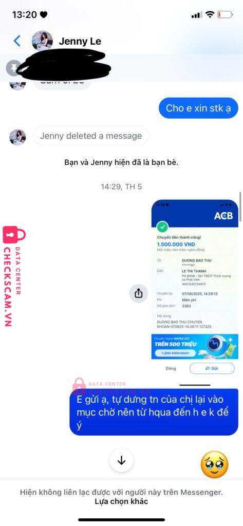 4447040134975 LE THI THANH PG BANK bị cảnh báo lừa đảo scam