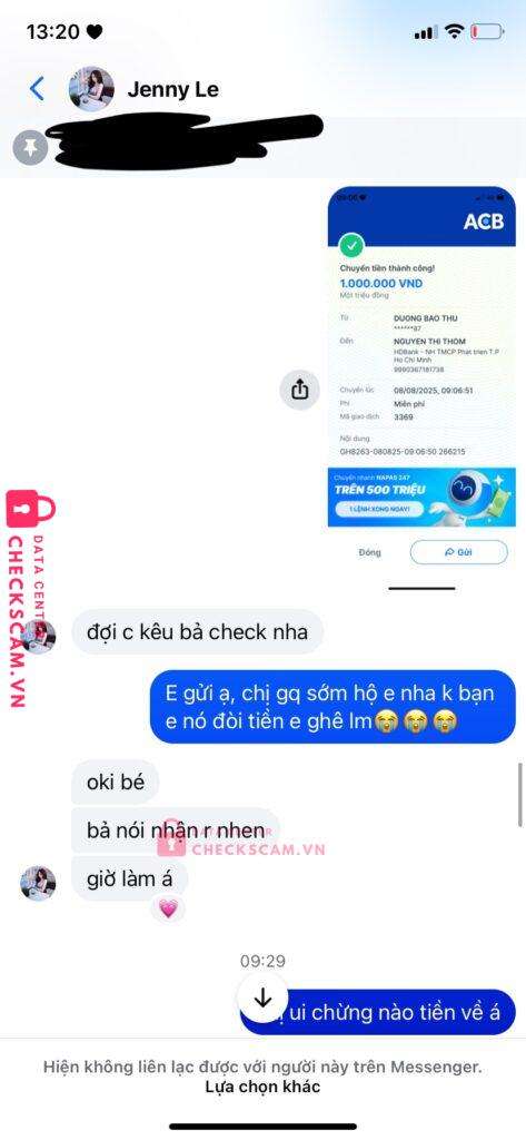 4447040134975 LE THI THANH PG BANK bị cảnh báo lừa đảo scam