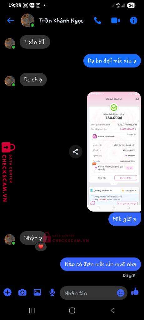 45252636859 NGUYEN THI HOANG LAN MB bị cảnh báo lừa đảo scam