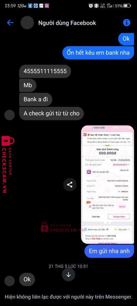4555511115555 Nguyen Thanh Ngoan MB bị cảnh báo lừa đảo scam