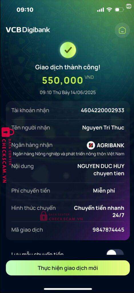 4604220002933 NGUYEN TRI THUC Agribank bị cảnh báo lừa đảo scam