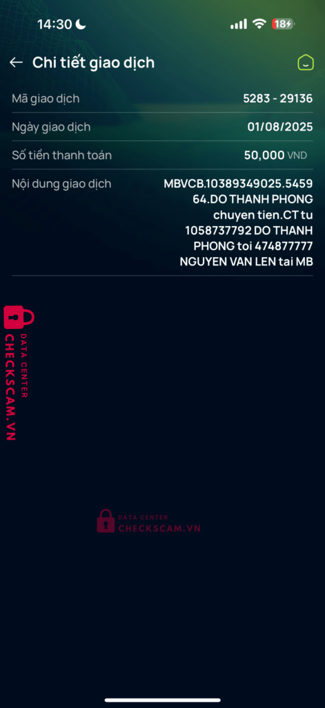 474877777 NGUYEN VAN LEN MB Bank bị cảnh báo lừa đảo scam