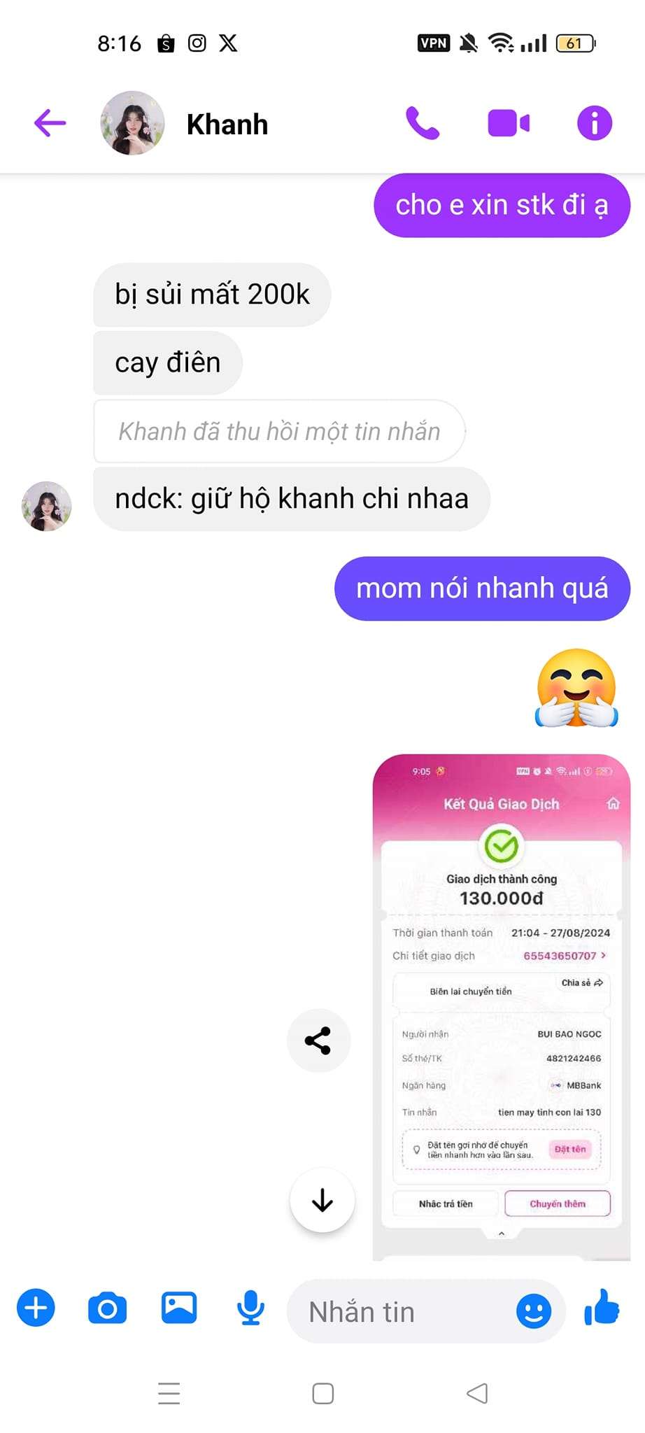 4821242466 BUI BAO NGOC MB bị cảnh báo lừa đảo scam