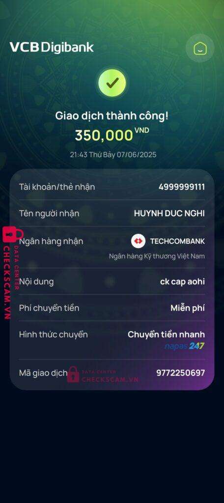 4999999111 HUYNH DUC NGHI Techcombank bị cảnh báo lừa đảo scam