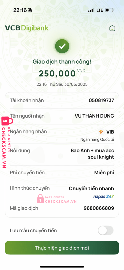 050819737 Vu Thanh Dung VIB bị cảnh báo lừa đảo scam