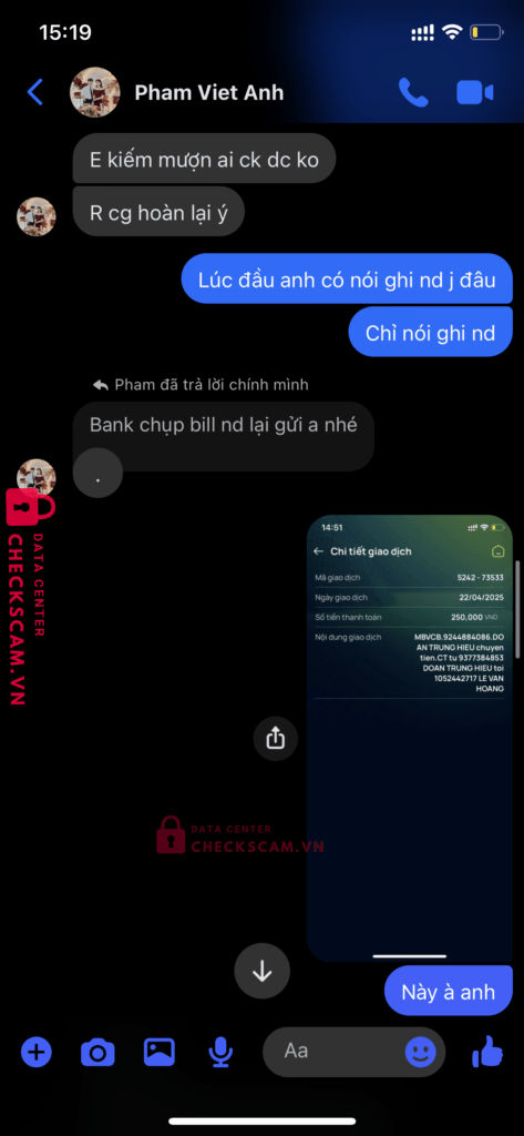 1052442717 Le Van Hoang VCB bị cảnh báo lừa đảo scam