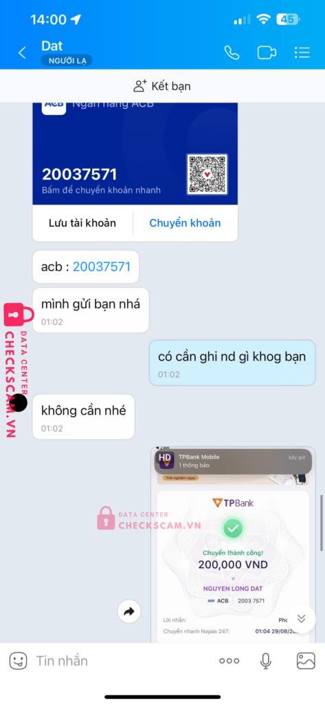 20037571 Nguyen Long Dat ACB bị cảnh báo lừa đảo scam