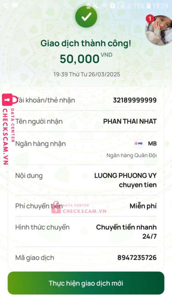 32189999999 Phan Thai Nhat MB bị cảnh báo lừa đảo scam