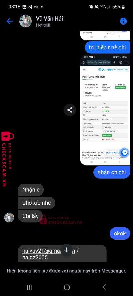 55341081962005 Vu Van Hai Techcombank bị cảnh báo lừa đảo scam