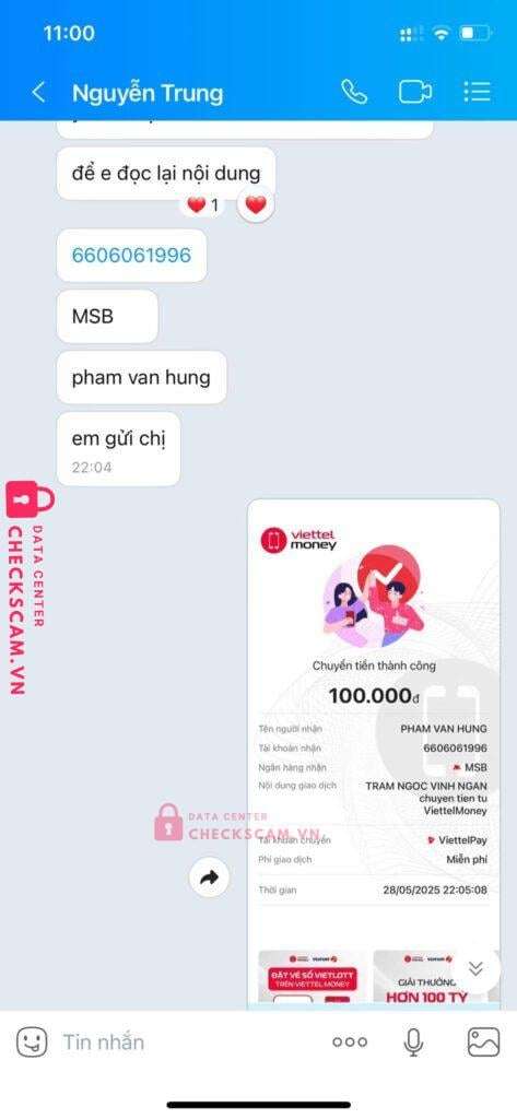 6606061996 Pham Van Hung MSB bị cảnh báo lừa đảo scam