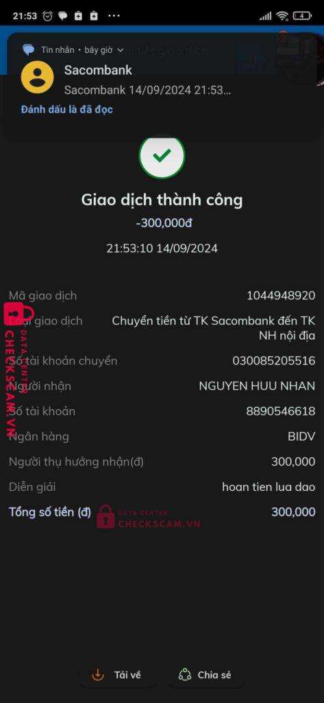 8890546618 Nguyen Huu Nhan BIDV bị cảnh báo lừa đảo scam