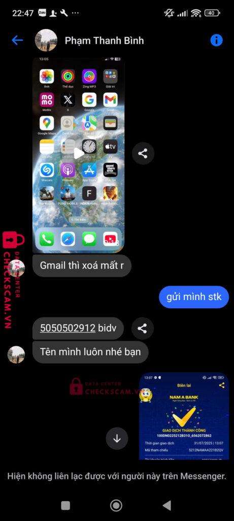 5050502912 PHAM THANH BINH BIDV bị cảnh báo lừa đảo scam