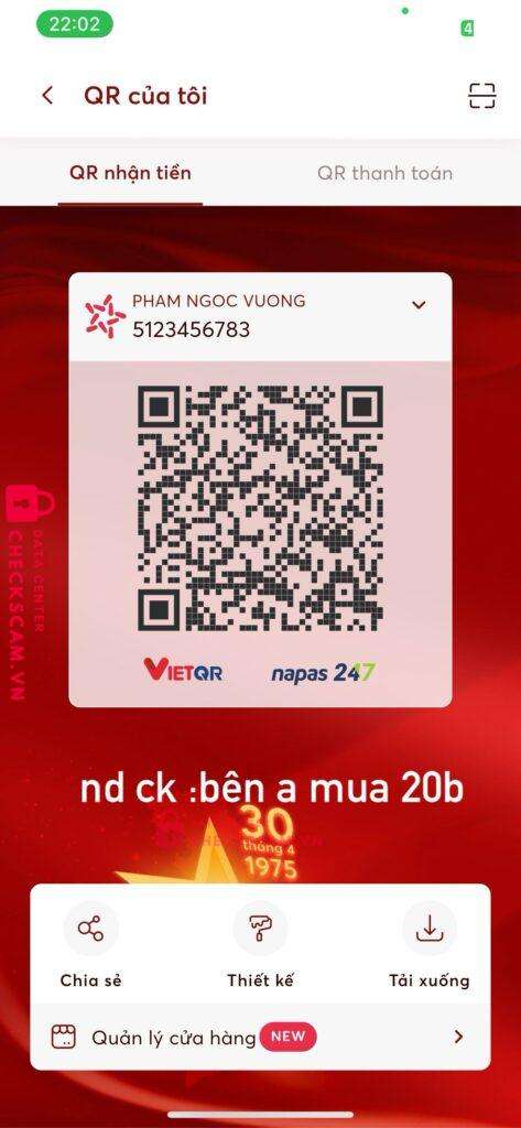 5123456783 Nguyen Ngoc Vuong MB bị cảnh báo lừa đảo scam