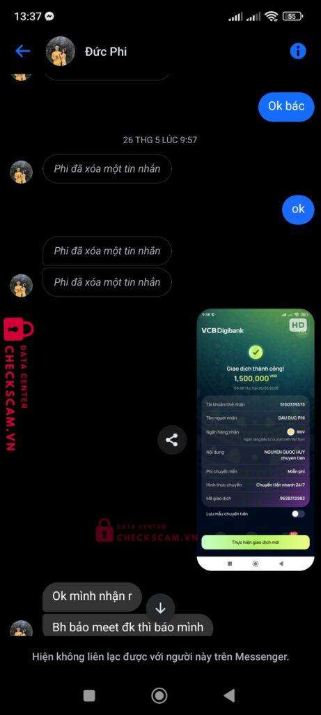 5150339575 DAU DUC PHI BIDV bị cảnh báo lừa đảo scam