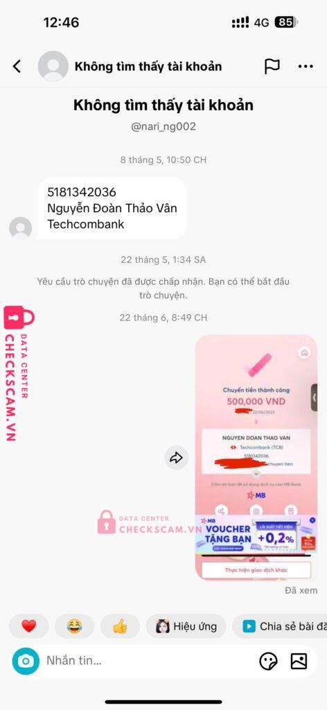 5181342036 NGUYEN DOAN THAO VAN Techcombank bị cảnh báo lừa đảo scam