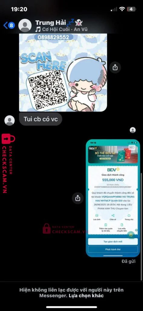 52300822009 HO TRUNG HAI MB bị cảnh báo lừa đảo scam