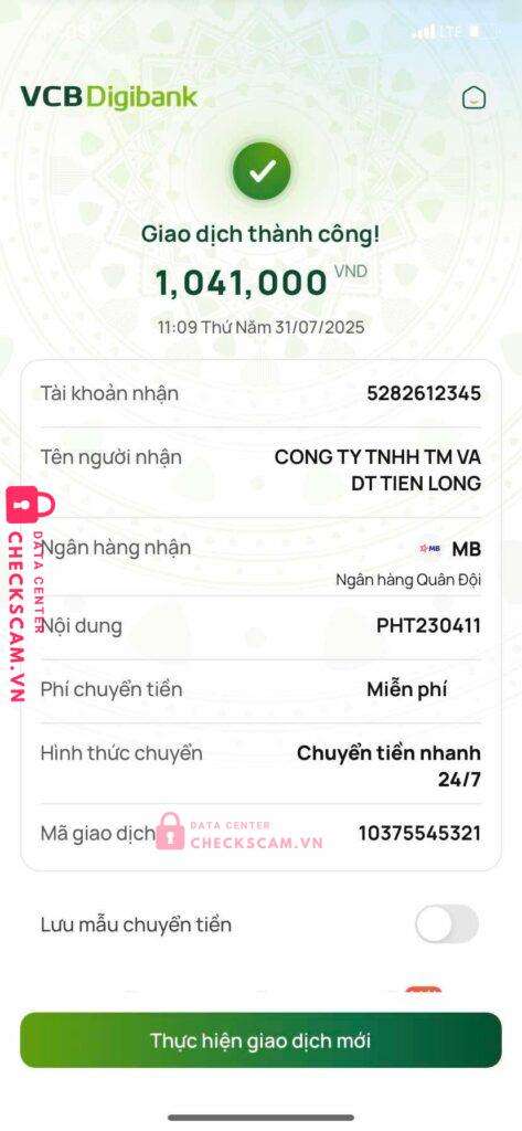 5282612345 TIEN LONG MB bị cảnh báo lừa đảo scam