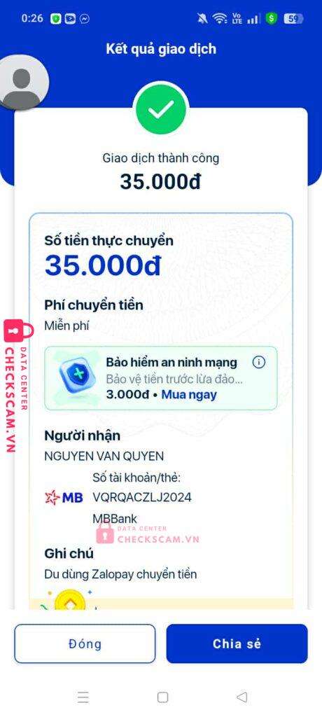 532211 QUYEN VAN QUYEN MB bị cảnh báo lừa đảo scam