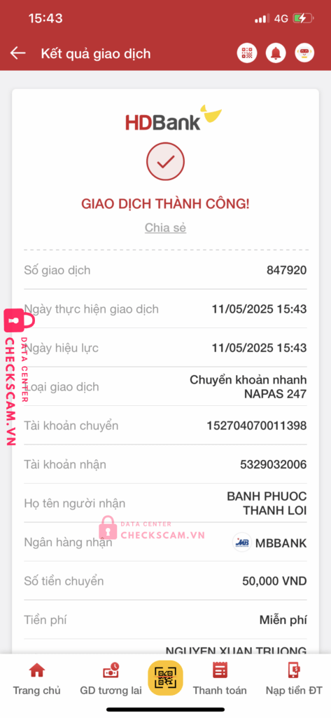 5329032006 Banh Phuoc Thanh Loi MB bị cảnh báo lừa đảo scam