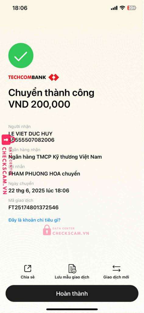 55555507082006 LE VIET DUC HUY MB bị cảnh báo lừa đảo scam